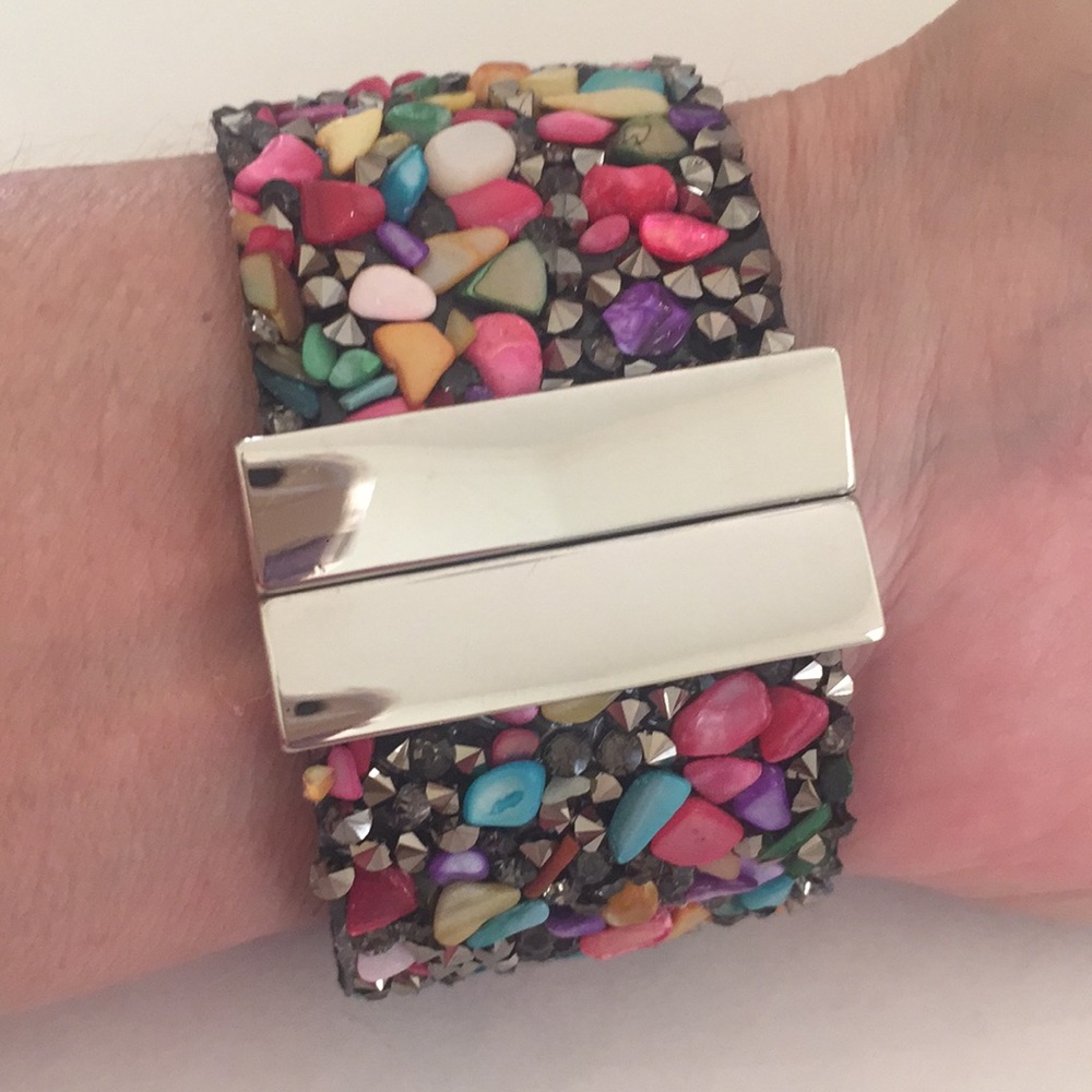 Fun Boho Multicolored Pebble Soft Cuff Bracelet - Picture 2 of 7